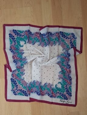 Vintage Stefano Guidi Square Scarf Purple White Floral 25.5"